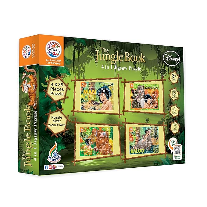 Ratna's 4 in 1 Jigsaw Puzzle 140 Pieces for Kids | 4 Jigsaw Puzzles 35 Pieces Each | Jungle Book