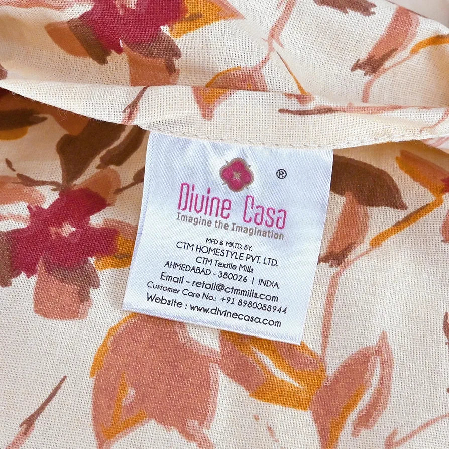 Divine Casa 144 TC 100% Pure Cotton Double Bed Bedsheet with 2 Pillow Covers Rose Blossom Colour Crimson Gold