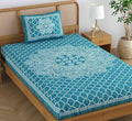 Colorish 120 Tc Cotton Blend Mandala Jaipuri Printed Bedsheet for Single Bed With 1 Pillow Cover | Sea Green