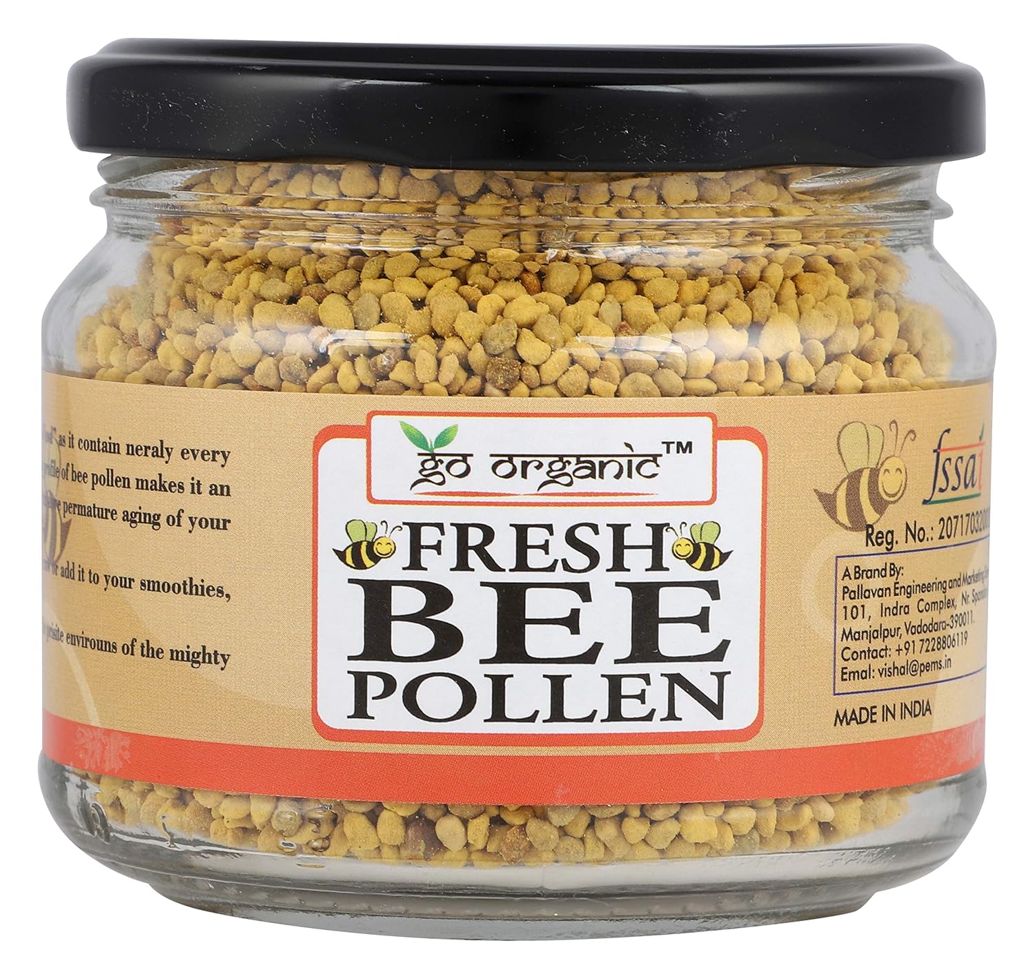 Go Organic Organics Bee Pollen Honey - Natural Anti-Oxidant Rich in Protein and Immunity Booster - Simply Good Food - 150g