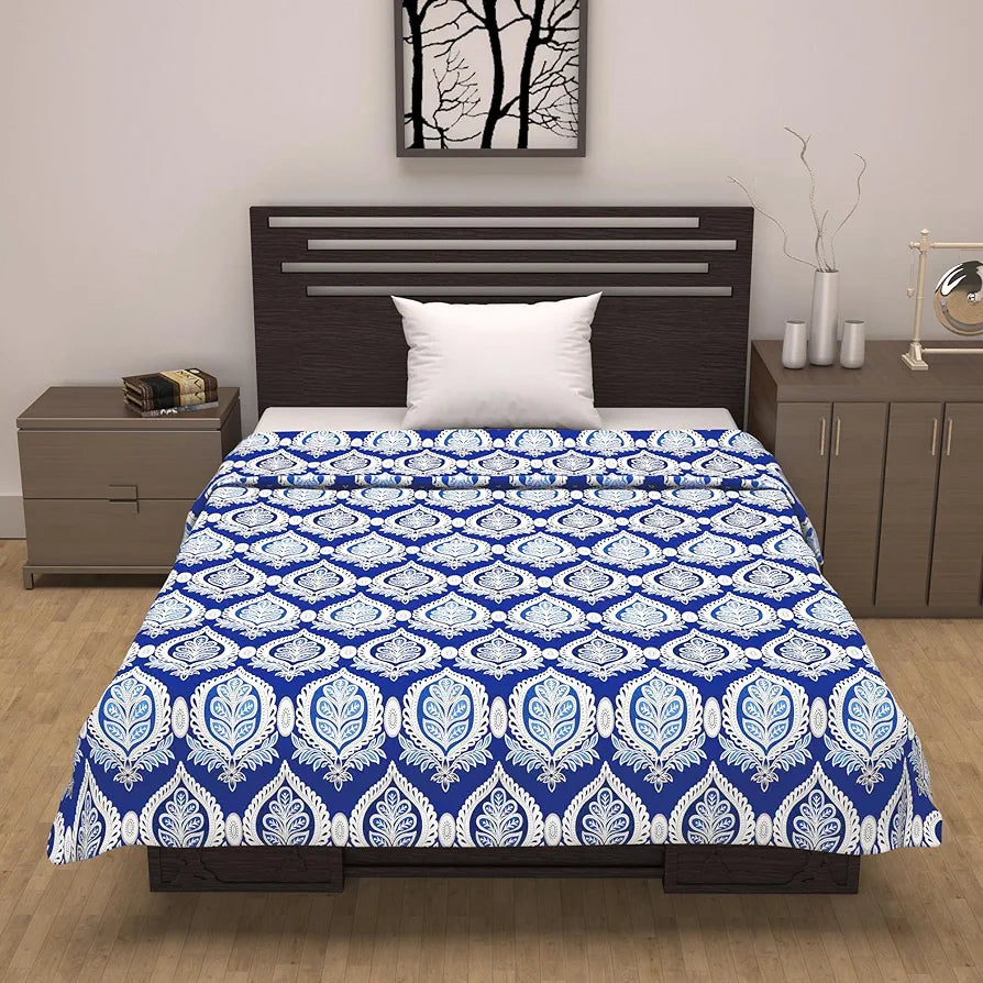 Divine Casa Floret 100% Cotton Single Dohar 120 GSM Soft & Lightweight Throw Blanket Colour Dazzling Blue