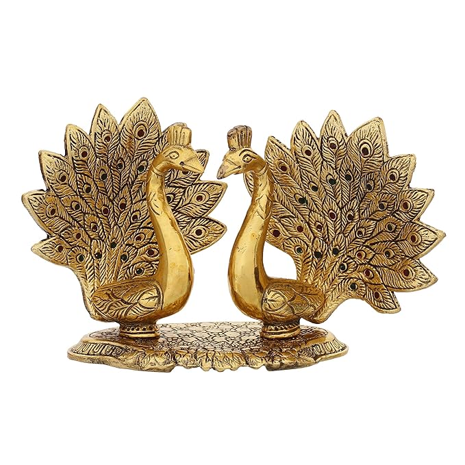 Ecraftindia Loving Golden Swan With Feather Couple 6inch Decorative Metal Figurine