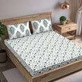 Trance Home Linen 100% Cotton 78"x72" Standard King Size Elastic Fitted Bedsheet Printed King Bed Size with 2 Pillow Covers 180tc Colour Jaal Green