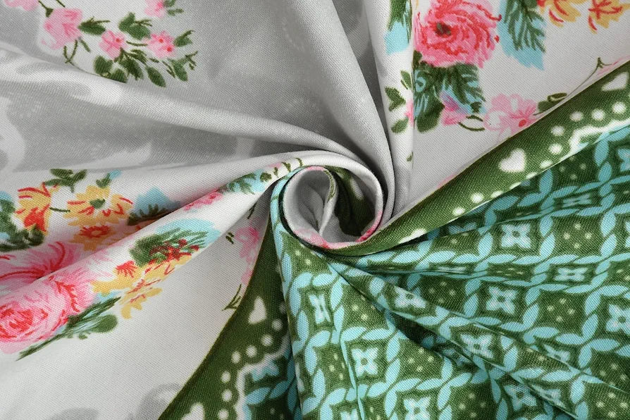 Homefab India 180 TC Microfiber Double BedSheet with 2 Pillow Covers Green Grey Floral