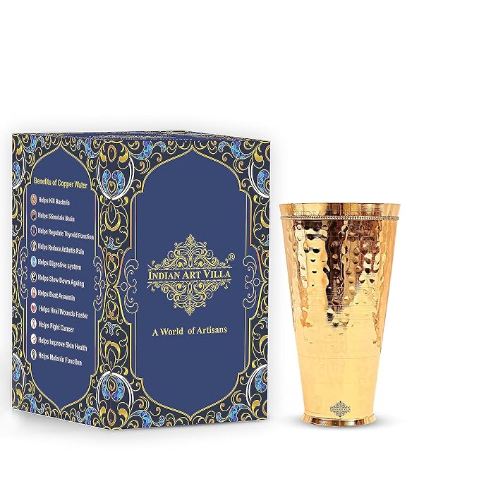 Indian Art Villa Brass Lassi Glass With Hammered Design Height-6.5" Inches Volume | 700 ml