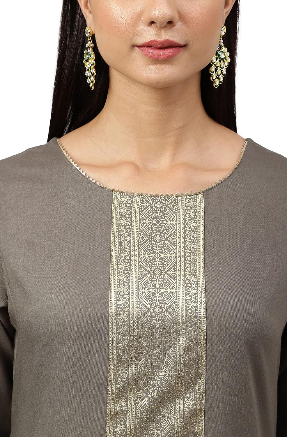 Janasya Women's Grey Rayon Solid Straight Kurta