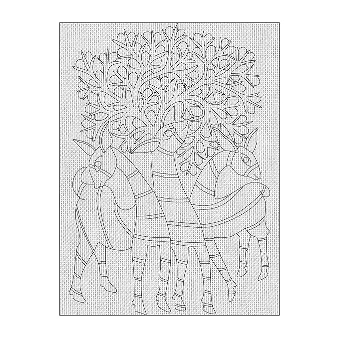Hobby India Self Paint Beautiful Dear Canvas - Gond Art | Pre-designed Canvas Board