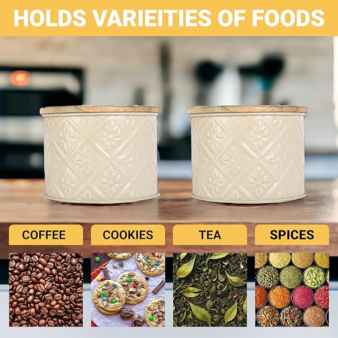 Femora Kitchen Storage Jars Tin Jar With Wooden Lid Air Tight Jar | 300 Ml | Pack of 1