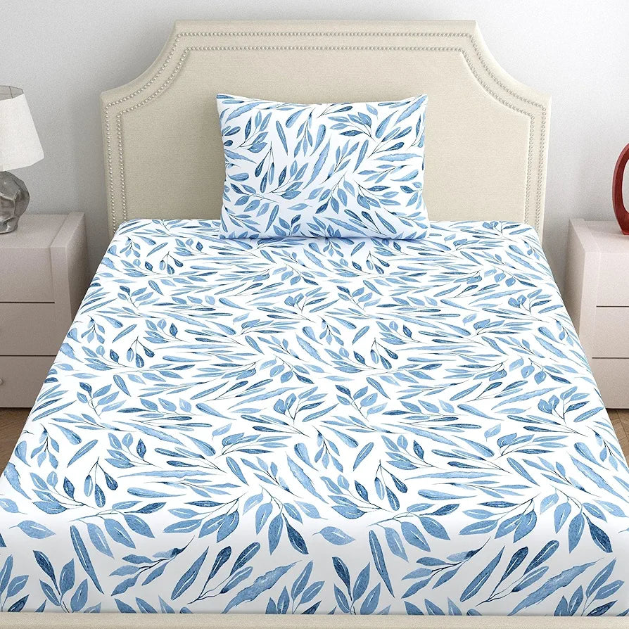 Dreamscape Cotton Single Bedsheet with 1 Pillow Cover Empire Blue