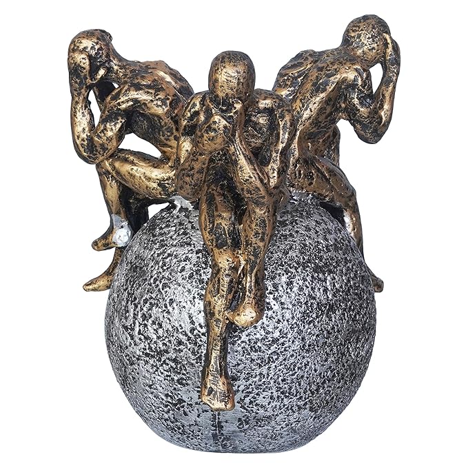 Ecraftindia 3 Man Group Sitting on Ball Human Figurine Showpiece for Home, Office, Table Decor