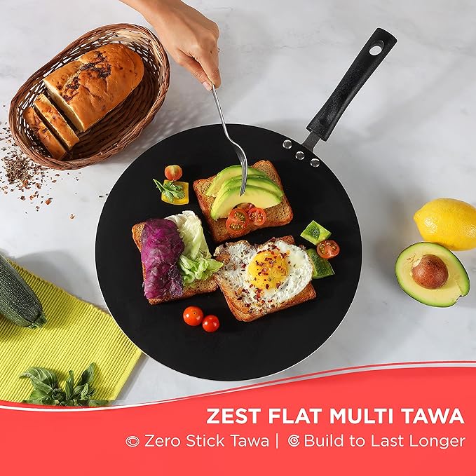 Vinod Zest Aluminium Non Stick Flat Multi Tawa - 28 cm | Triple Layer Ceramic Coating | 4mm Extra Thick Dosa Tawa