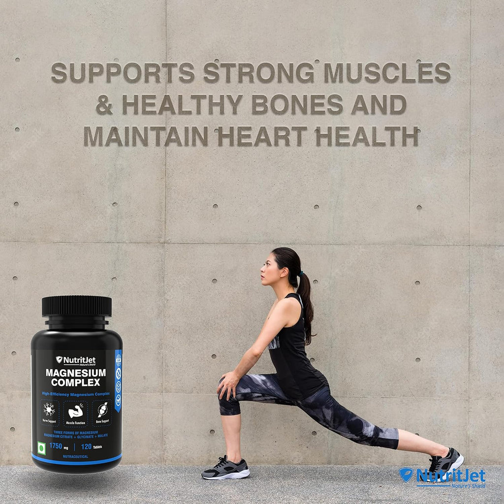 NutritJet Magnesium Glycinate Citrate Malate Complex | Max Absorption, Support Heart, Sleep, Muscle Health, Non-GMO & Gluten Free | 1750mg - For Men & Women 120 Tablets