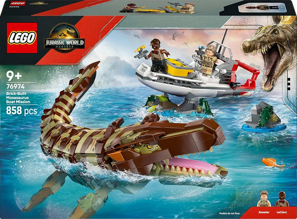 Lego Jurassic World Brick-Built Mosasaurus Boat Mission Toy Dinosaur Set 76974 Building Blocks Toys for 9+ Gift for Boys and Girls
