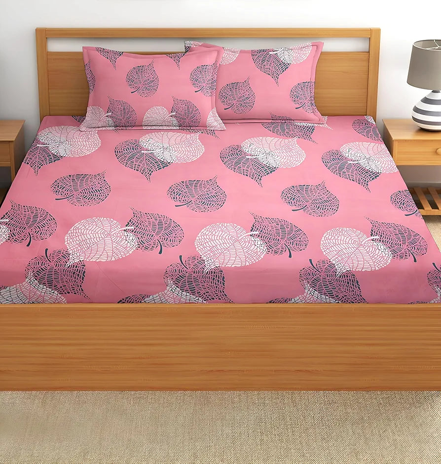 Starnstyle Polycotton 220 TC Floral Printed King Size Double Bedsheet with 2 Pillow Covers Oxford