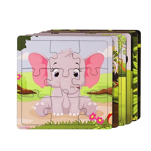 Fiddlys Wooden Paperless Jigsaw Puzzle for Children | Pack of 3 | 9 Pieces