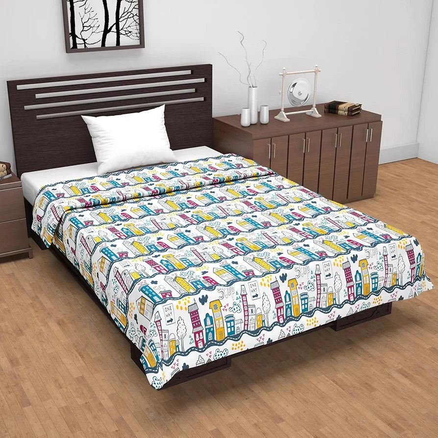 Divine Casa Pure Cotton Printed Single Dohar 120 GSM Soft & Lightweight Throw Blanket Colour Heaven White