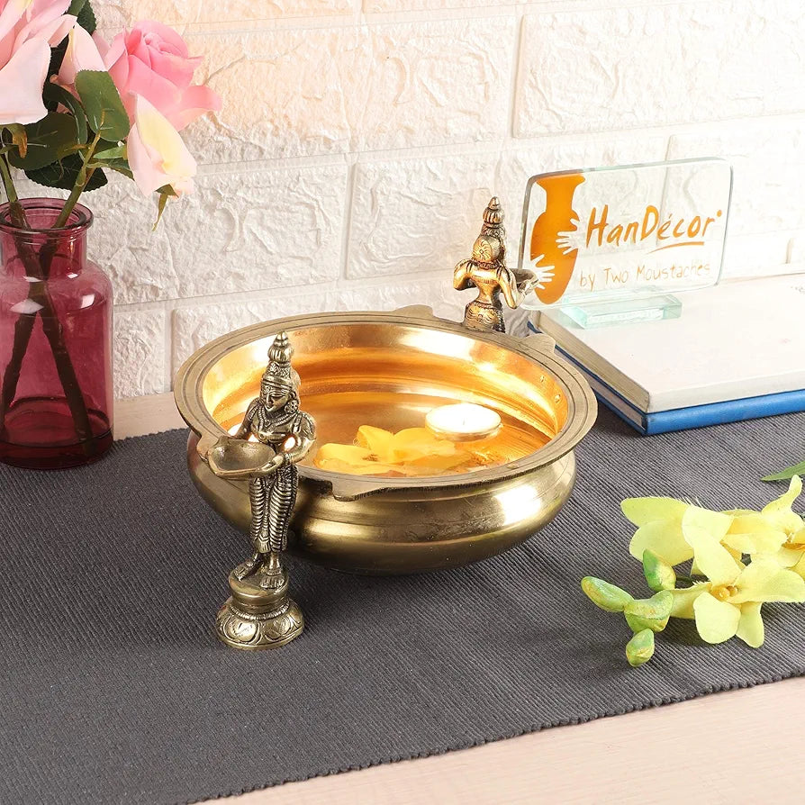 Two Moustaches Deep Laksmi Design Brass Traditional Urli Bowl Golden Standard
