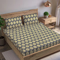 Trance Home Linen 200TC 100% Cotton 78"x60" Standard Queen Size Elastic Fitted Bedsheet Printed Elasticated with 2 Pillow Covers Colour Damask Warm Grey Mustard