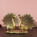 Ecraftindia Loving Golden Swan With Feather Couple 6inch Decorative Metal Figurine