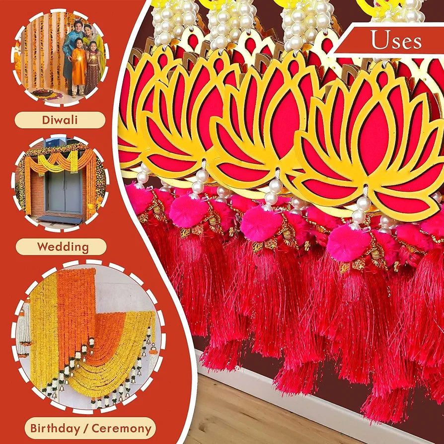 Wood Lotus Flower Decorative Wall Hanging Red and Golden