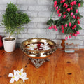 Two Moustaches Brass 8 Inches Urli Bowl on Ethnic Carved Legs Brass Bowl Standard