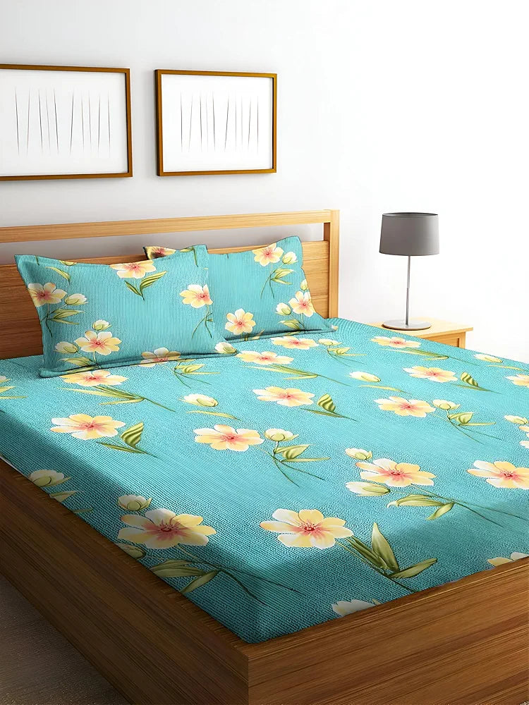 Starnstyle Polycotton 220 TC Floral Printed King Size Double Bedsheet with 2 Pillow Covers Themis