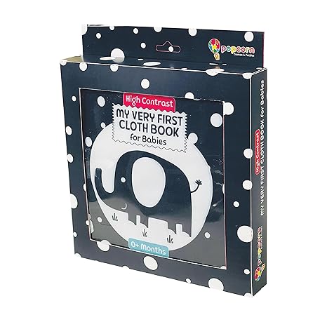 Popcorn Games & Puzzles My Very First Cloth Book for Infant Baby (High Contrast Black & White)