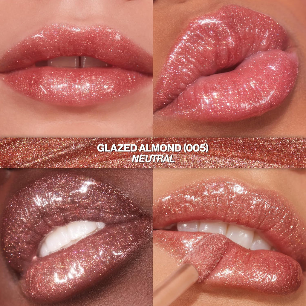 REVLON Super Lustrous Glimmer Gloss, Non-Sticky Lip Gloss, High-Shine Finish, Plant-Based Glitter, 005 Glazed Almond, 3.8 ml