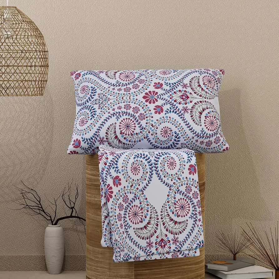 Layers Emaline Cotton Single Bedsheet Set 1 Single Cotton Bedsheet & 1 Pillow Cover 144 TC Purple Ornate