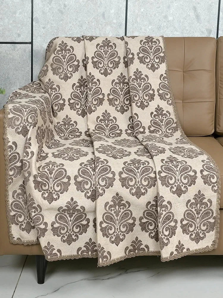 Saral Home Soft Synthetic Chenille Reversible Decorative Sofa Covers Colour Lt. Brown