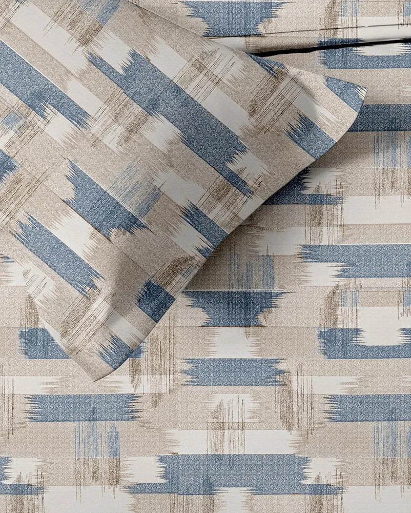 Trance Home Linen 100% Cotton 180 TC Bedsheet Queen Size Printed Fitted Bedspread with 2 Pillow Covers Colour Echo Blue