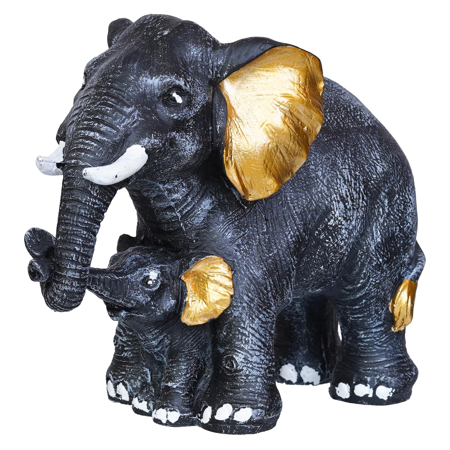 Ecraftindia Set of 2 Elephant With Baby Elephant Statues Animal Figurines Decorative Showpiece