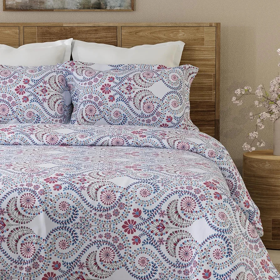 Layers Emaline Cotton King Bedsheet Set 1 King Cotton Bedsheet & 2 Pillow Covers Breathable & Anti-Wrinkle 144 TC Purple Ornate
