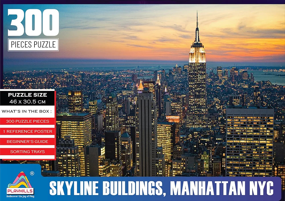 Playhills 300 Piece Wooden Puzzle Manhattan,Sky Line Building 300 Piece Puzzle for Kids & Adults