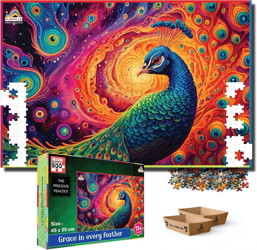 Playhills The Precious Peacock 500 Piece Wooden Jigsaw Puzzle for Teens & Adults Spirit Animal Series