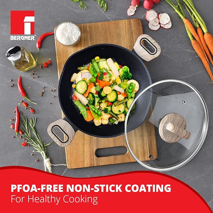 Bergner Ultimate Non-stick Kadai With Glass Lid | 24 Cm | 2 Litres