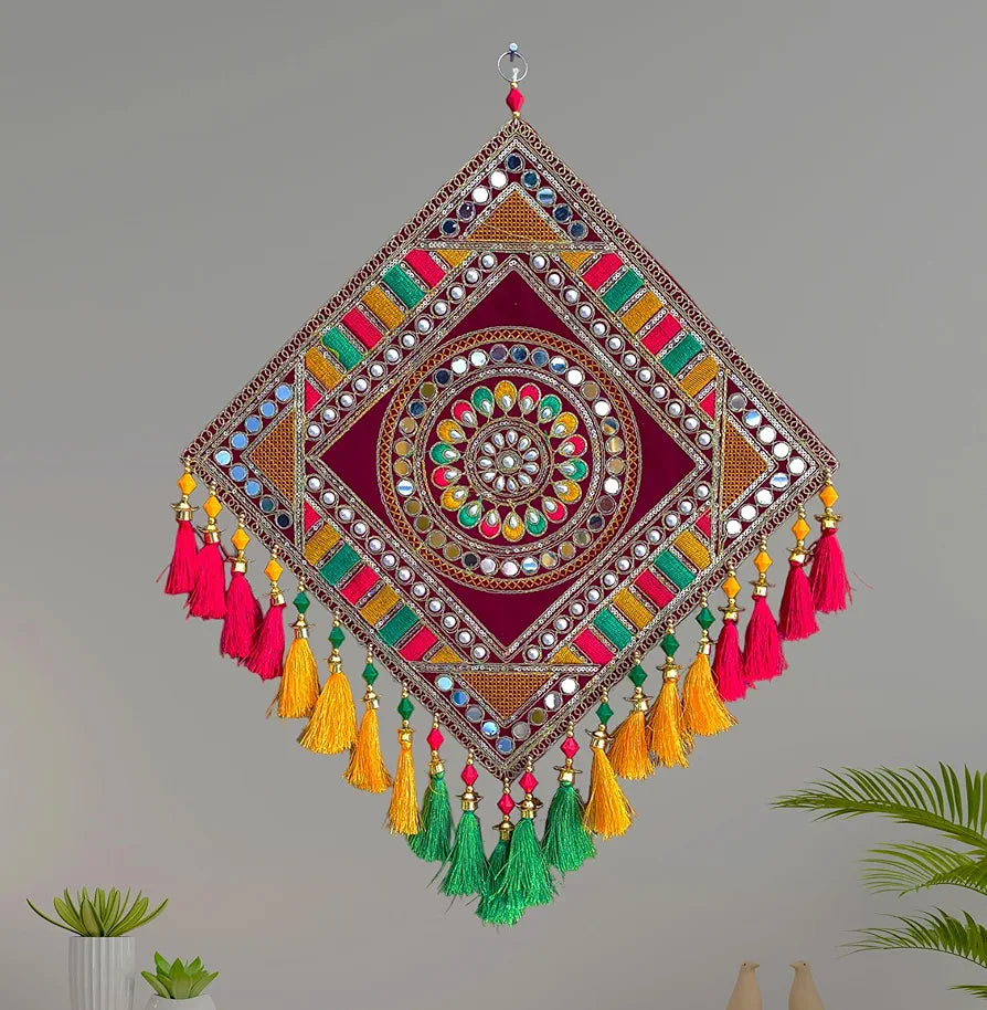Reptum Decor Velvet Traditional Rangoli Design Wall Hanging square-1