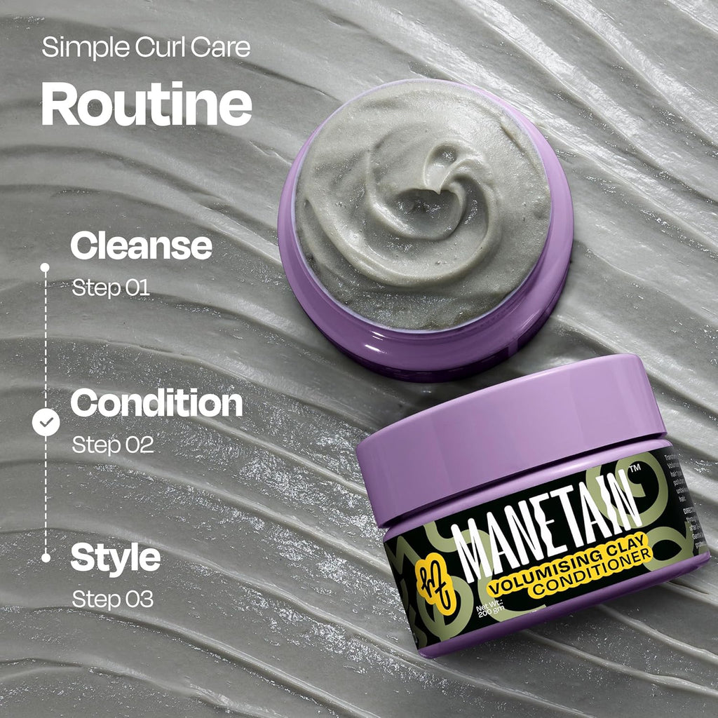 MANETAIN Volumising Clay Conditioner 200gm for Curly & Wavy Hair | Oil Control & Detoxifying Formula for Frizzy Hair with Manicouagan Clay & BIOVOLUME™ | Lightweight, CG-Friendly Hair Conditioner