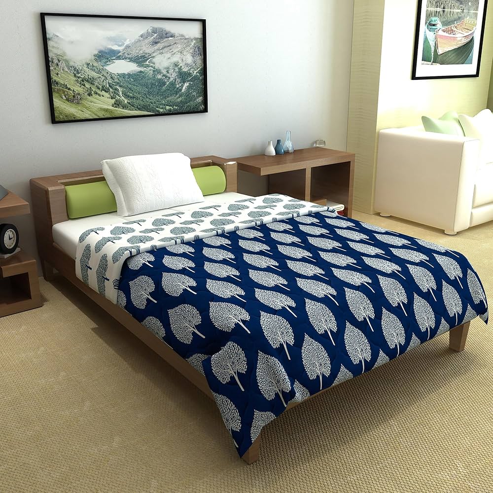 Divine Casa 120 GSM Microfiber Single Bed Comforter Soft & Lightweight Reversible AC Blanket Colour Dark Sapphire