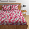 Homefab India 160 TC Glace Cotton Double BedSheet with 2 Pillow Covers Pink Floral