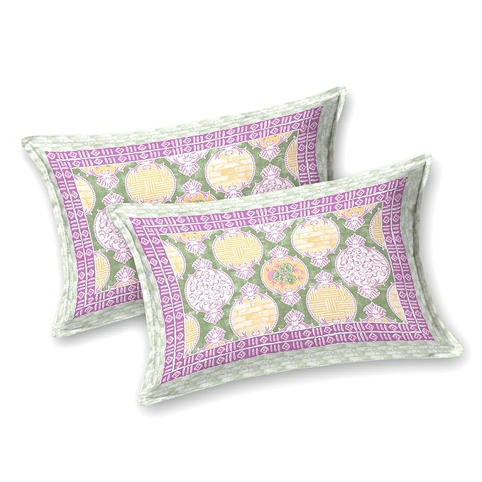 Colorish Cotton Blend Floral Printed Jaipuri King Size Double Bedsheet Set with 2 Pillow Covers | Misty Rose