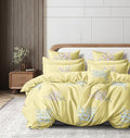 Cortina 140 Tc 100% Microfiber Printed Double Bedsheet Set With Two Pillow Case | 90x100 Inches | Leaf | Yellow