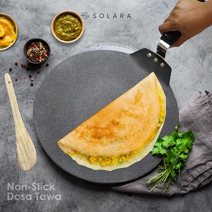 Solara Non-stick Dosa Tawa 30 Cm | Premium 3 Layer Greblon Nonstick Coating Dosa Tava | Gas and Induction Compatible