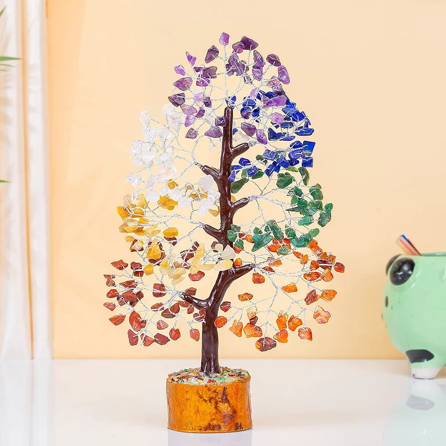 HindCraft Seven Chakra Crystal Tree Silver Wire 10-12 inch