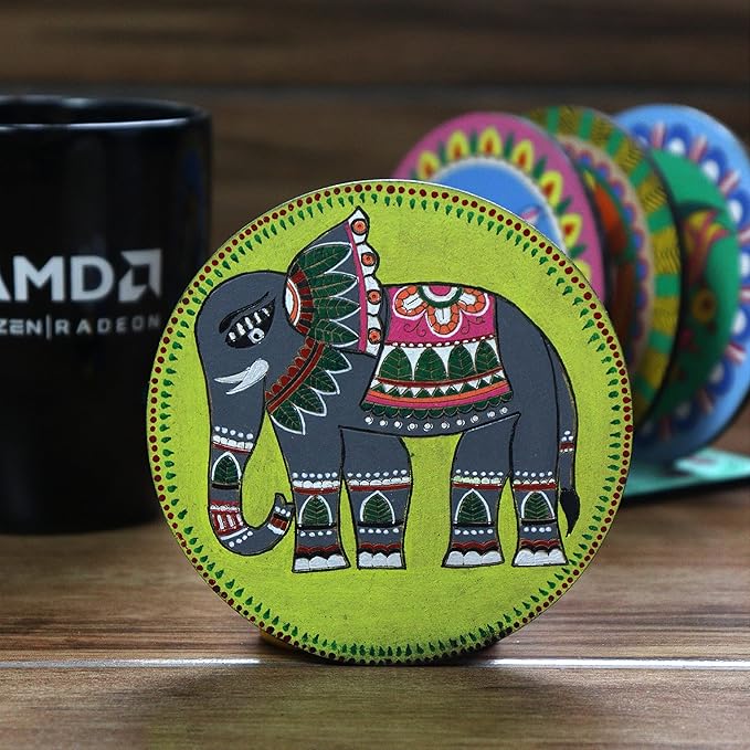Solobolo Madhubani Painting Kit Tea Coasters With Stand | Art and Craft Coaster Diy Craft Kit | Painting Kit for Kids 6-12