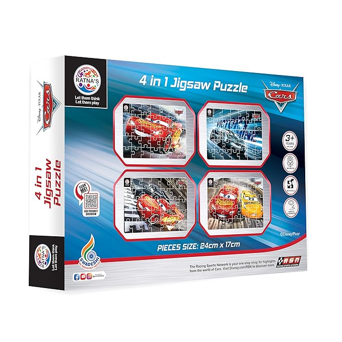 Ratna's 4 in 1 Disney Jigsaw Puzzle 140 Pieces for Kids | 4 Jigsaw Puzzles 35 Pieces Each | Cars