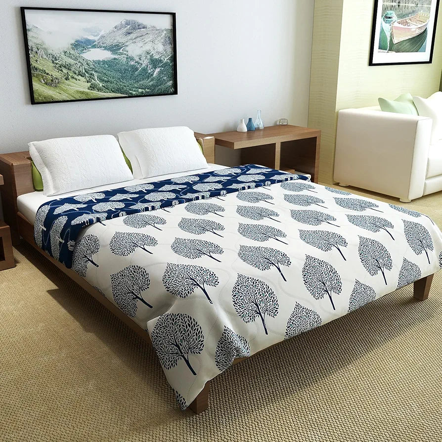 Divine Casa Reversible Double Bed Comforter 120 GSM Microfibre AC Blanket Floral Colour Clematis Blue
