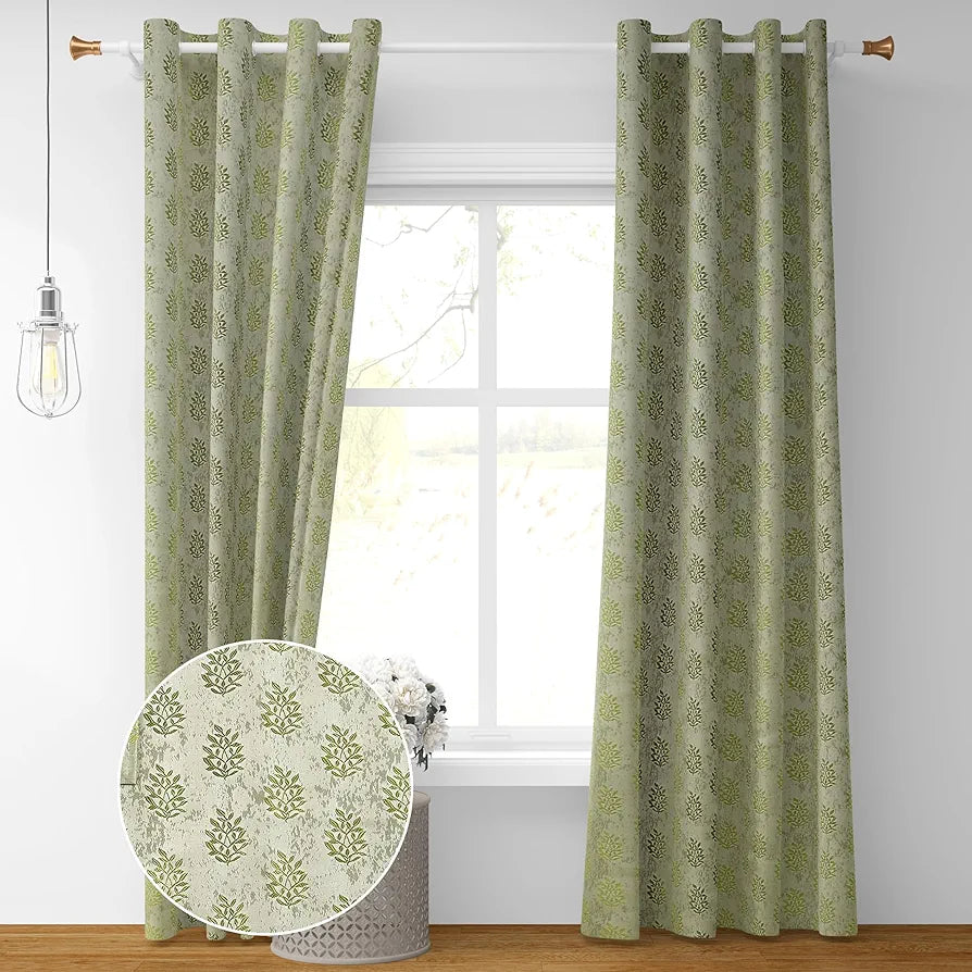 Purav Light Floral Design Jacquard Blackout Jute Curtains for Door 8 Feet 2 Piece Living Room Bedroom