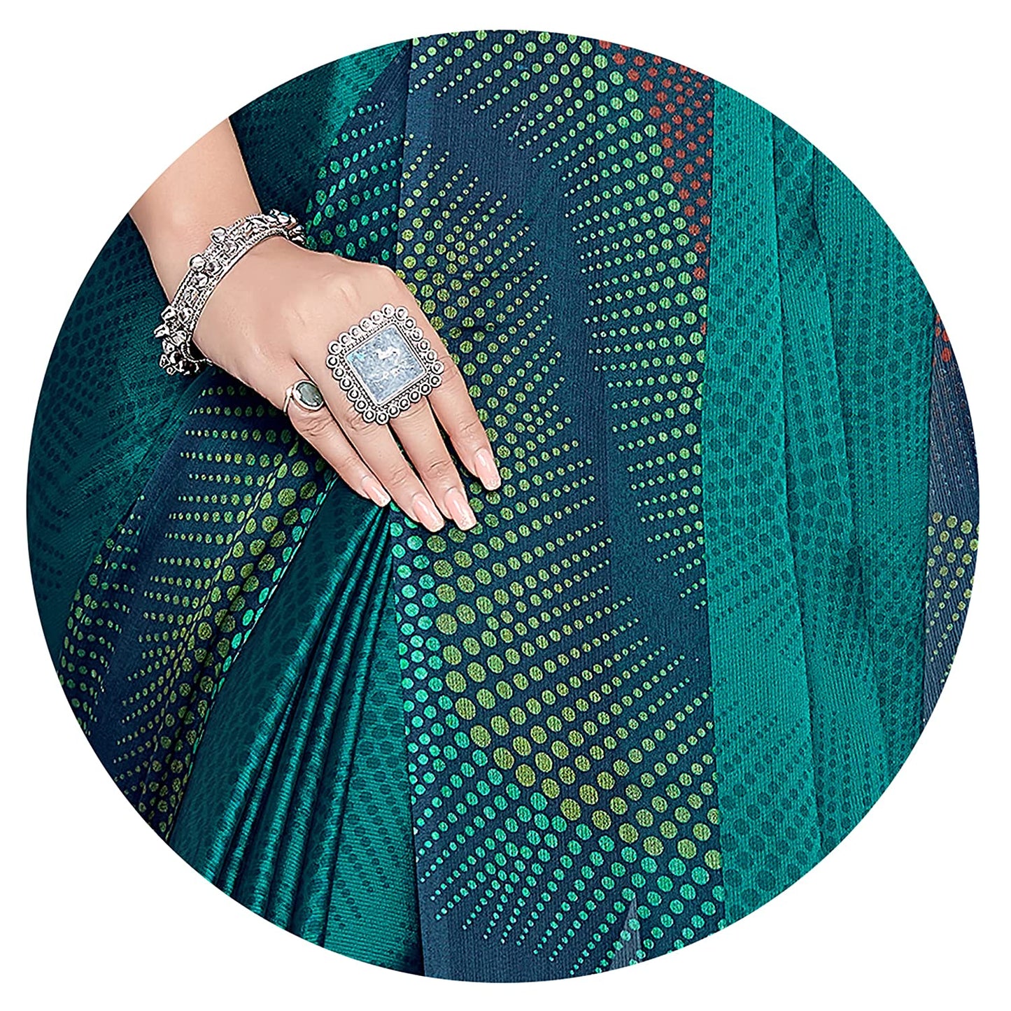 Mirchi Fashion Women's Teal Chiffon Colorful Moire Prints Saree