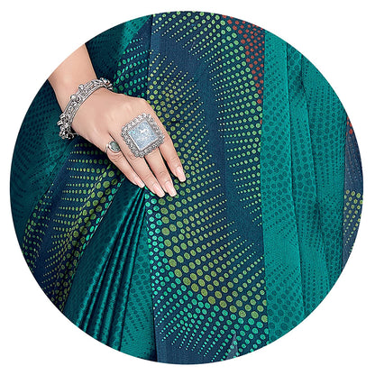 Mirchi Fashion Women's Teal Chiffon Colorful Moire Prints Saree